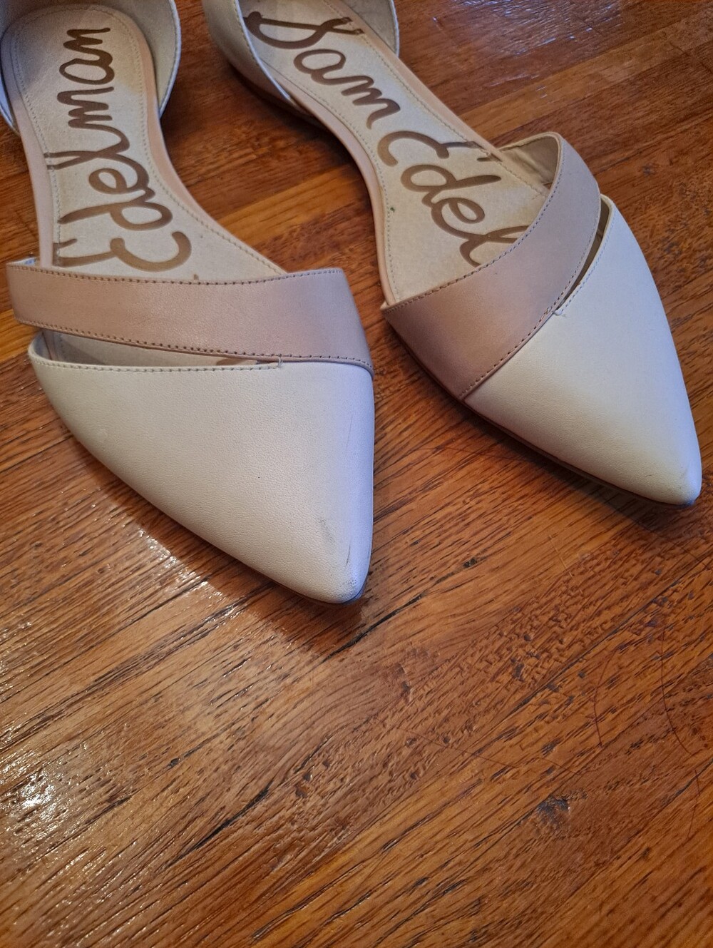 Sam Edelman Two-Tone Pointed D'Orsay Flats in Cream and Tan - Picture 2 of 7